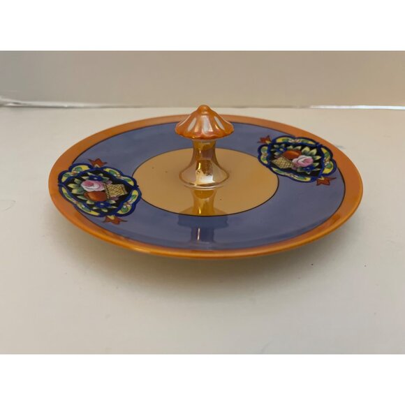 Noritake. Peach Lusterware Tid Bit Tray Center Handle Hand Painted 6” - Picture 4 of 6